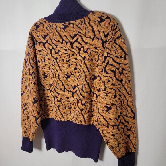 Vintage Kaelin 80s Ski Wear Purple Coogi Style Thick Wool Blend Sweater Large - Picture 8 of 12